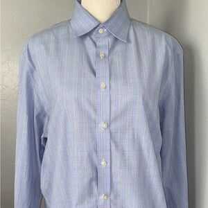 Charles Tyrwhitt Non Iron Slim Fit Button Down Blue Plaid Shirt Men LG 16.5/35